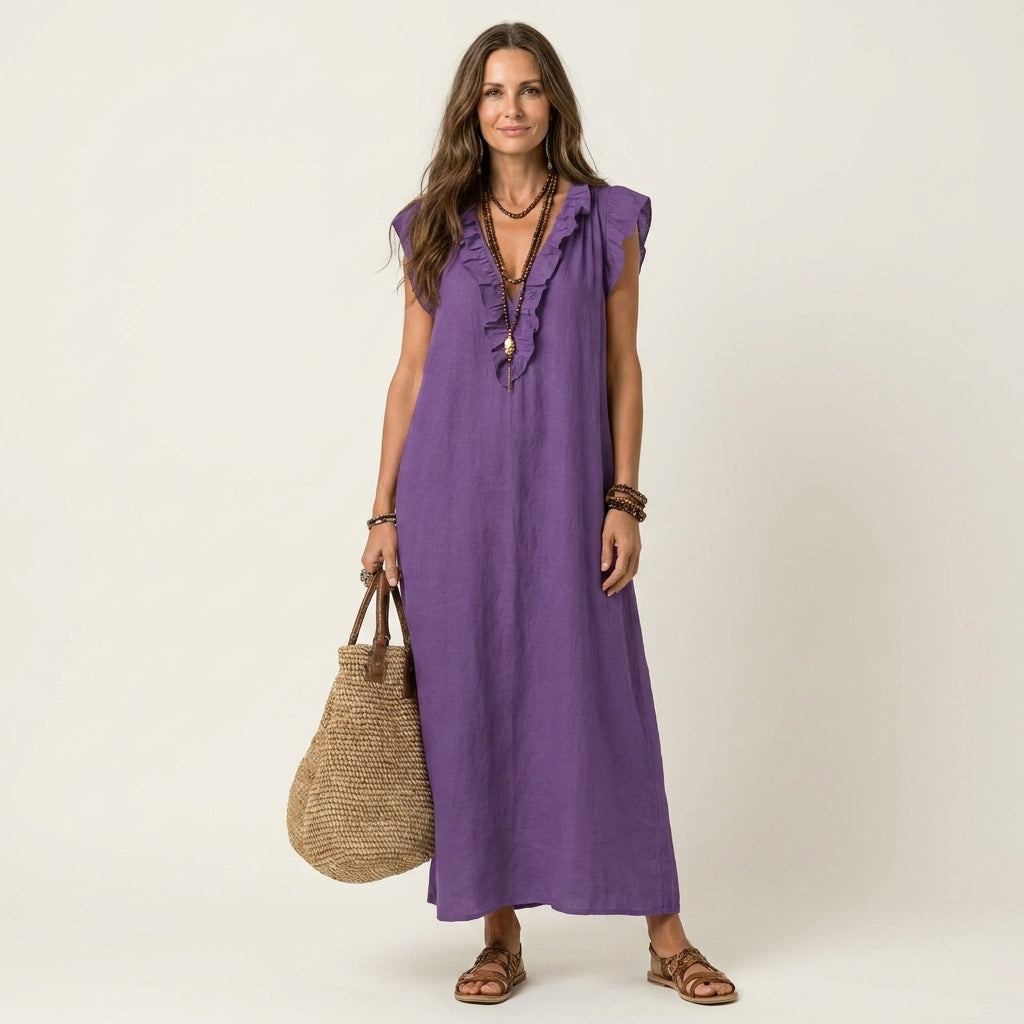 Marijke | Ruche V-Hals Maxi-jurk