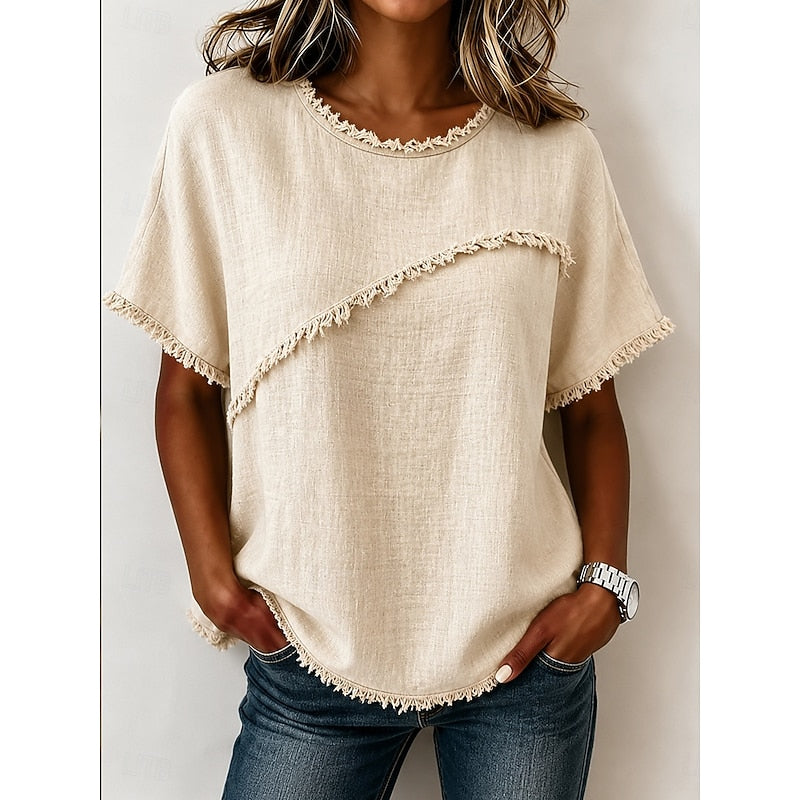 Ellen | Losvallend T-shirt met Franjeafwerking