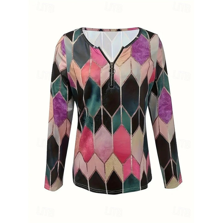 Aleida | Sierlijke Bloemenprint Top met Kwart Rits