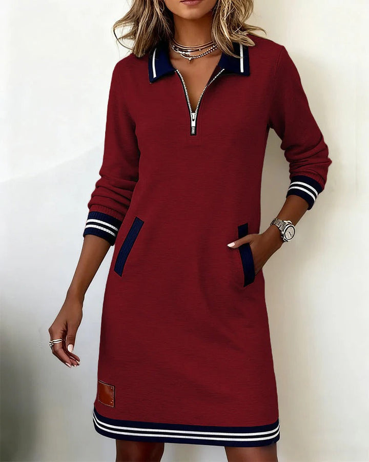 Anna | Chic Jurk met Lange Mouwen en Kraag