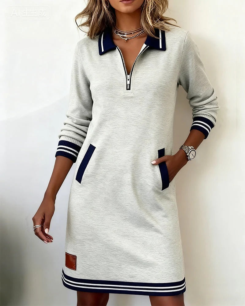 Anna | Chic Jurk met Lange Mouwen en Kraag