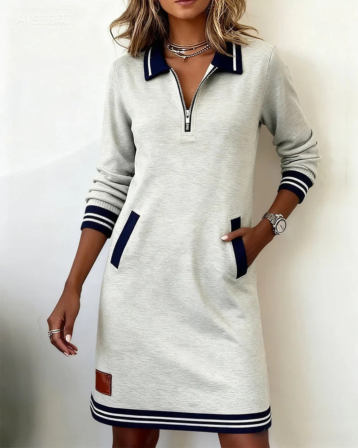 Anna | Chic Jurk met Lange Mouwen en Kraag
