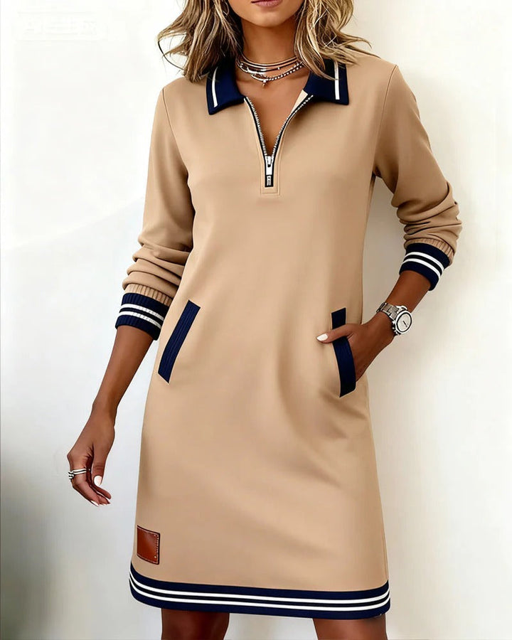 Anna | Chic Jurk met Lange Mouwen en Kraag