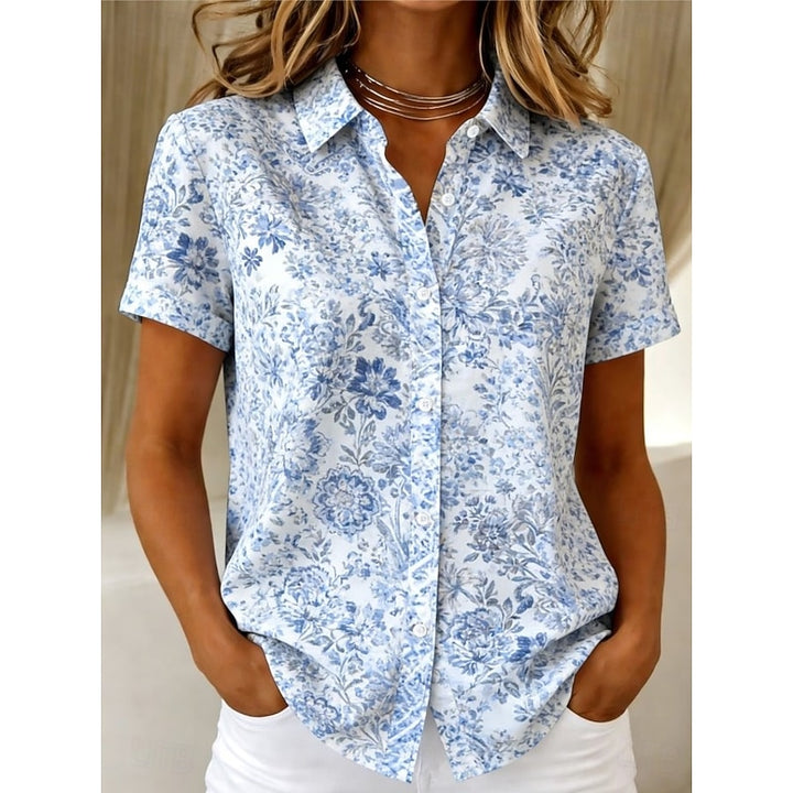 Lidewij | Bloemrijke Blouse met Korte Mouw