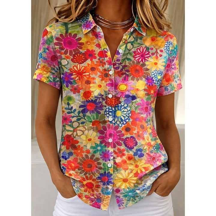 Lidewij | Bloemrijke Blouse met Korte Mouw