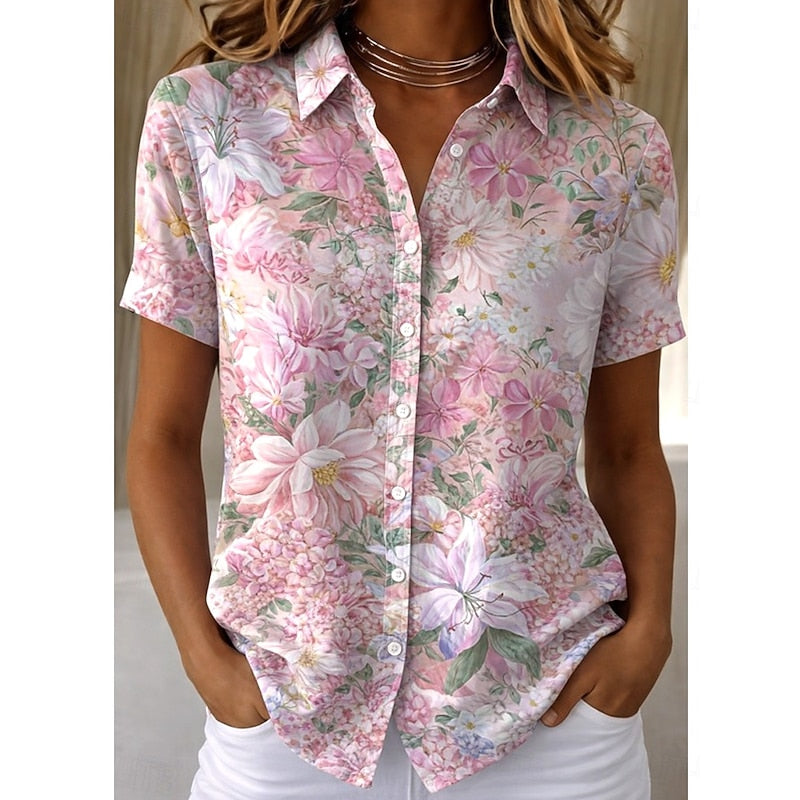 Lidewij | Bloemrijke Blouse met Korte Mouw