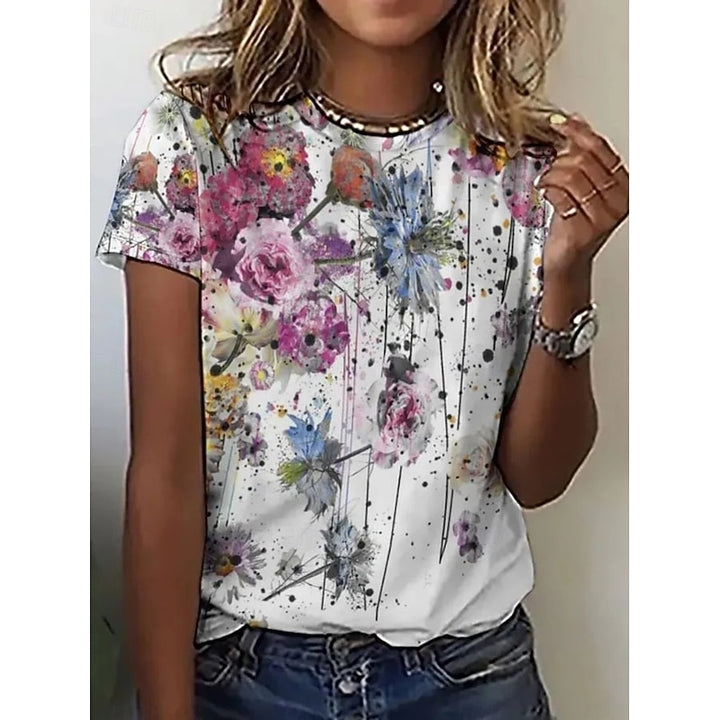 Manon | Bloemrijk T-shirt met Ronde Hals