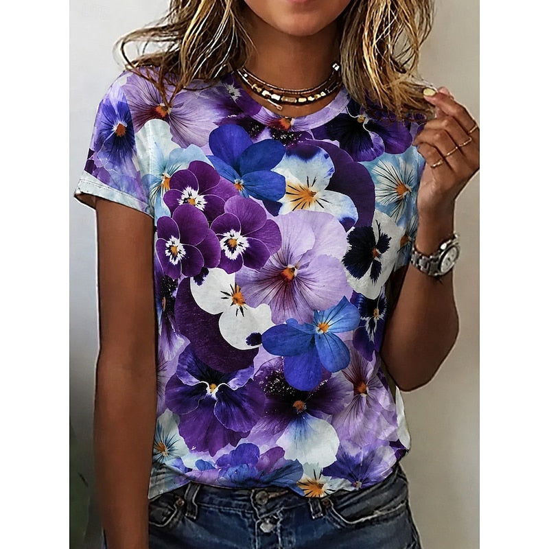 Manon | Bloemrijk T-shirt met Ronde Hals