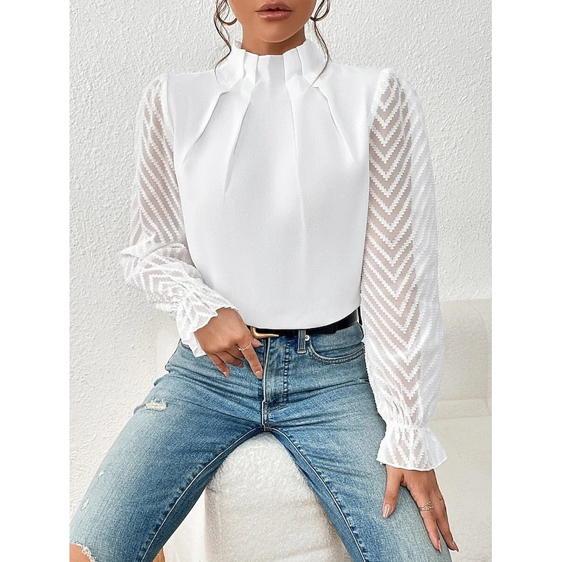 Wilhelmina | Verfijnde Blouse met Opstaande Kraag