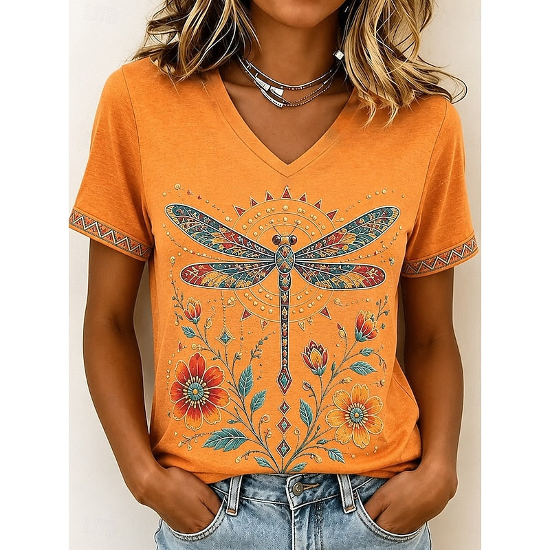 Miranda | Sierlijk Bloemen T-shirt met V-hals
