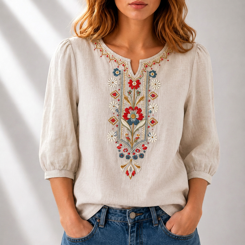 Mirjam | Geborduurde Bloemenblouse