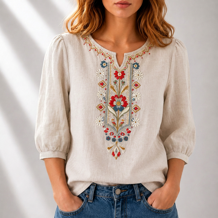 Mirjam | Geborduurde Bloemenblouse