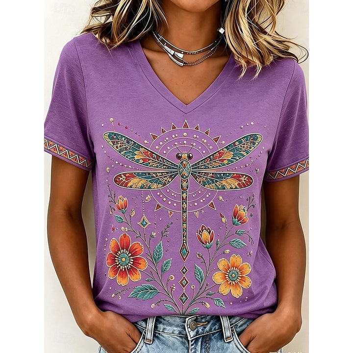 Miranda | Sierlijk Bloemen T-shirt met V-hals