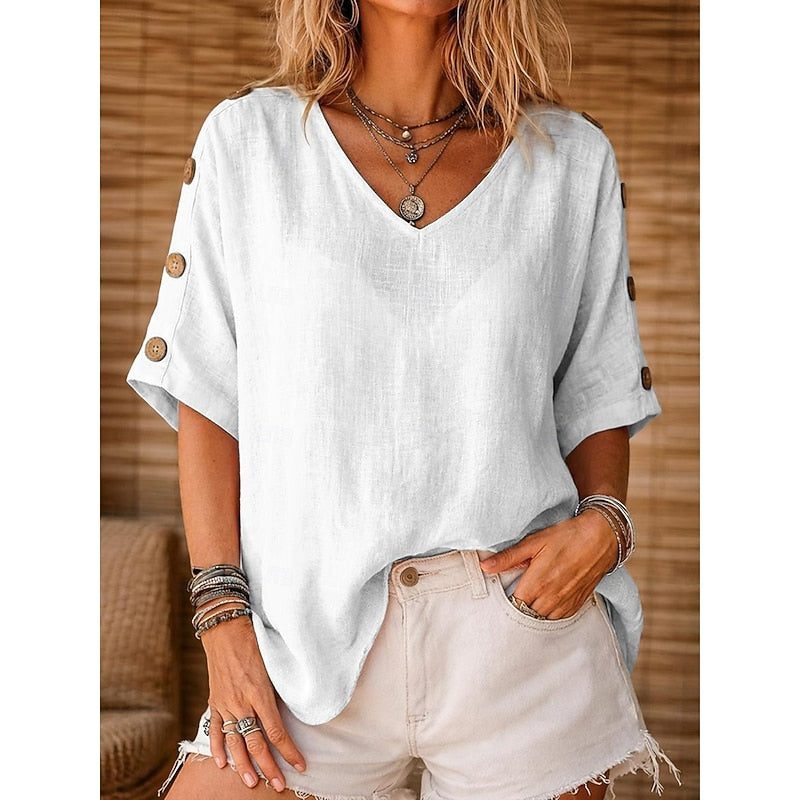 Marjan | Vlotte Blouse met Knoopdetail