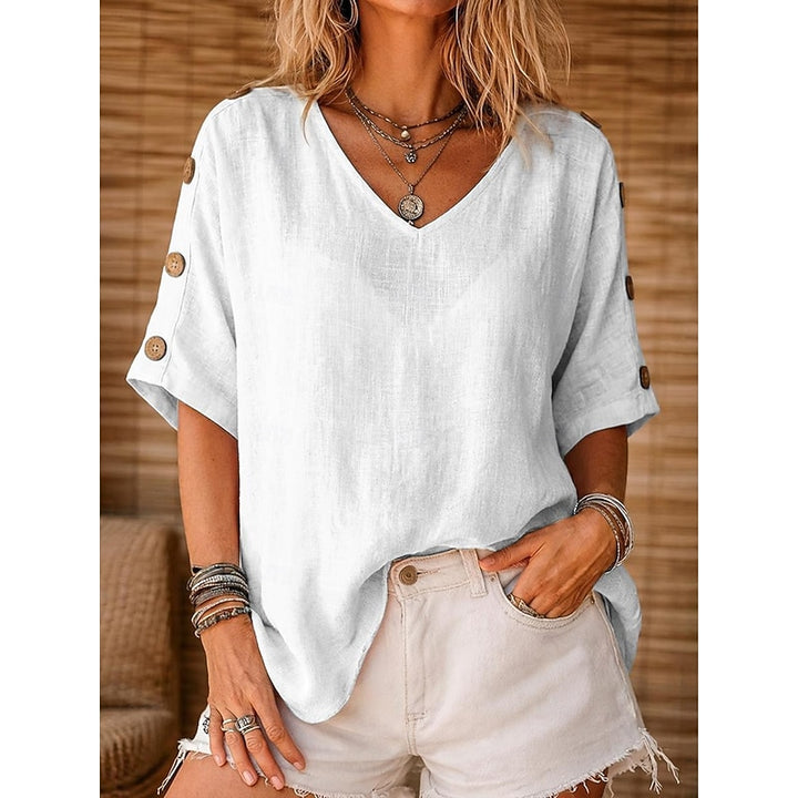 Marjan | Vlotte Blouse met Knoopdetail