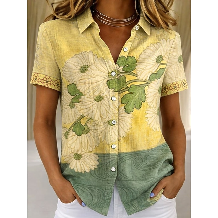 Lidewij | Bloemrijke Blouse met Korte Mouw