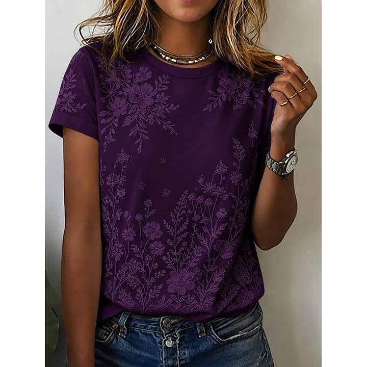 Manon | Bloemrijk T-shirt met Ronde Hals