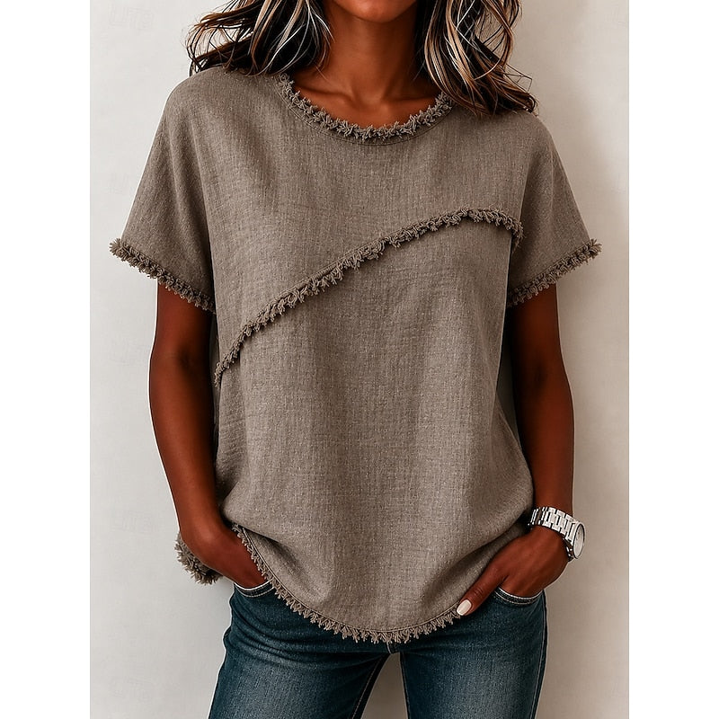Ellen | Losvallend T-shirt met Franjeafwerking