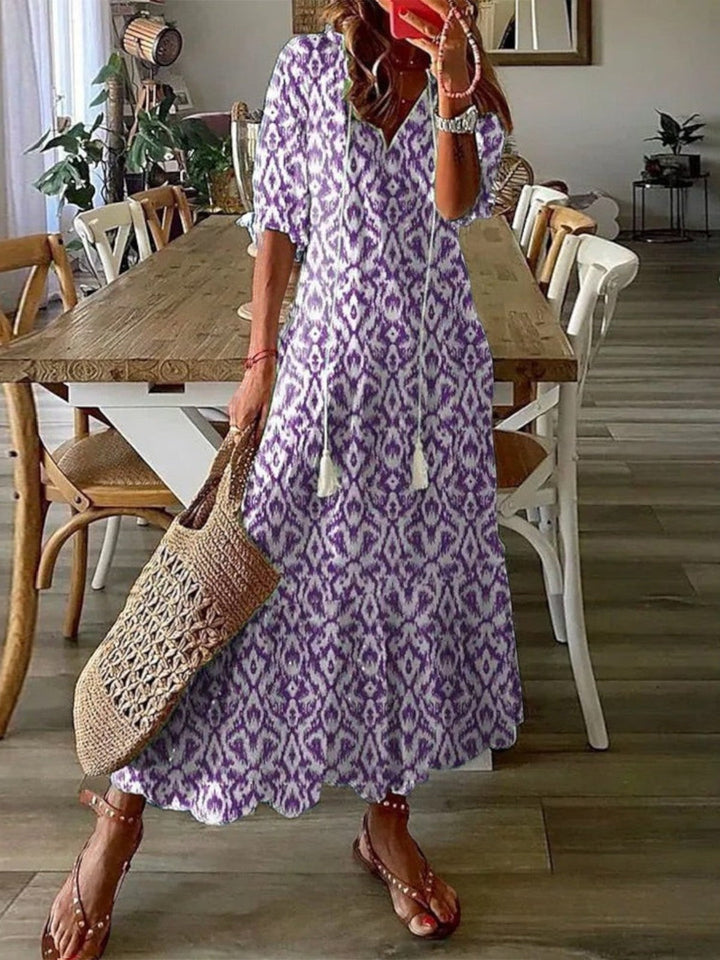 Sophia | Boho Vintage Zomerjurk met V-Hals