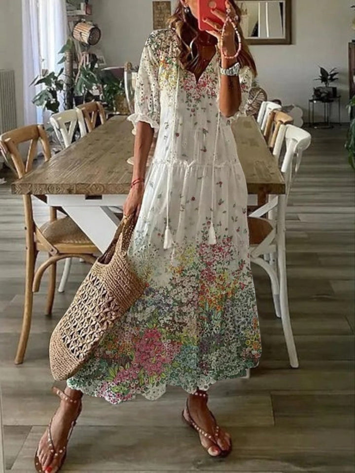 Sophia | Boho Vintage Zomerjurk met V-Hals