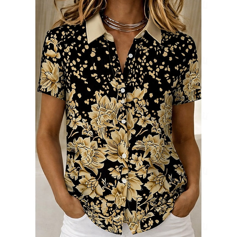 Lidewij | Bloemrijke Blouse met Korte Mouw