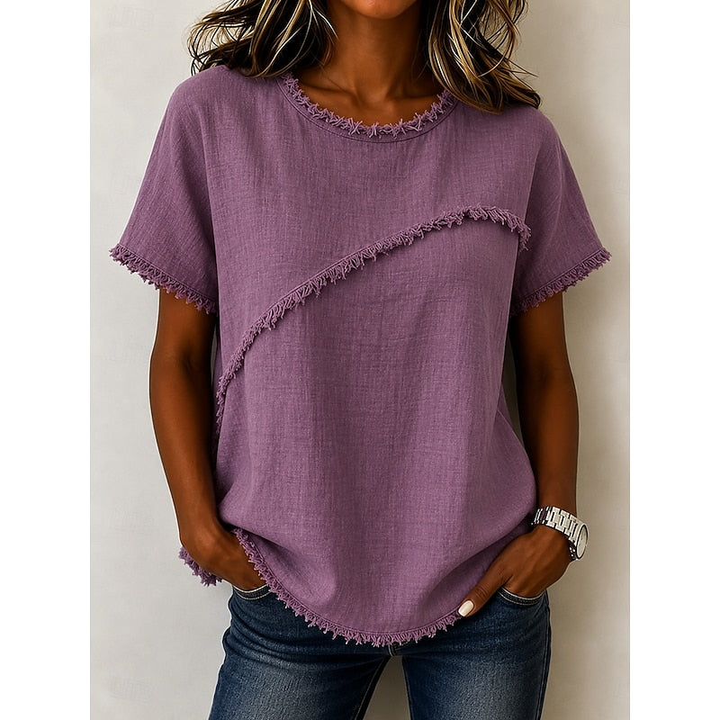 Ellen | Losvallend T-shirt met Franjeafwerking