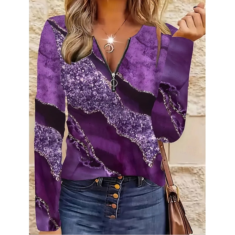 Aleida | Sierlijke Bloemenprint Top met Kwart Rits