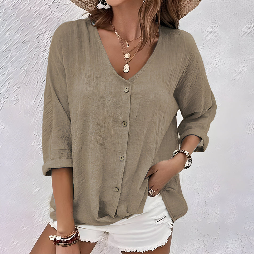 Giana | Casual Relaxed Blouse met Knoopsluiting