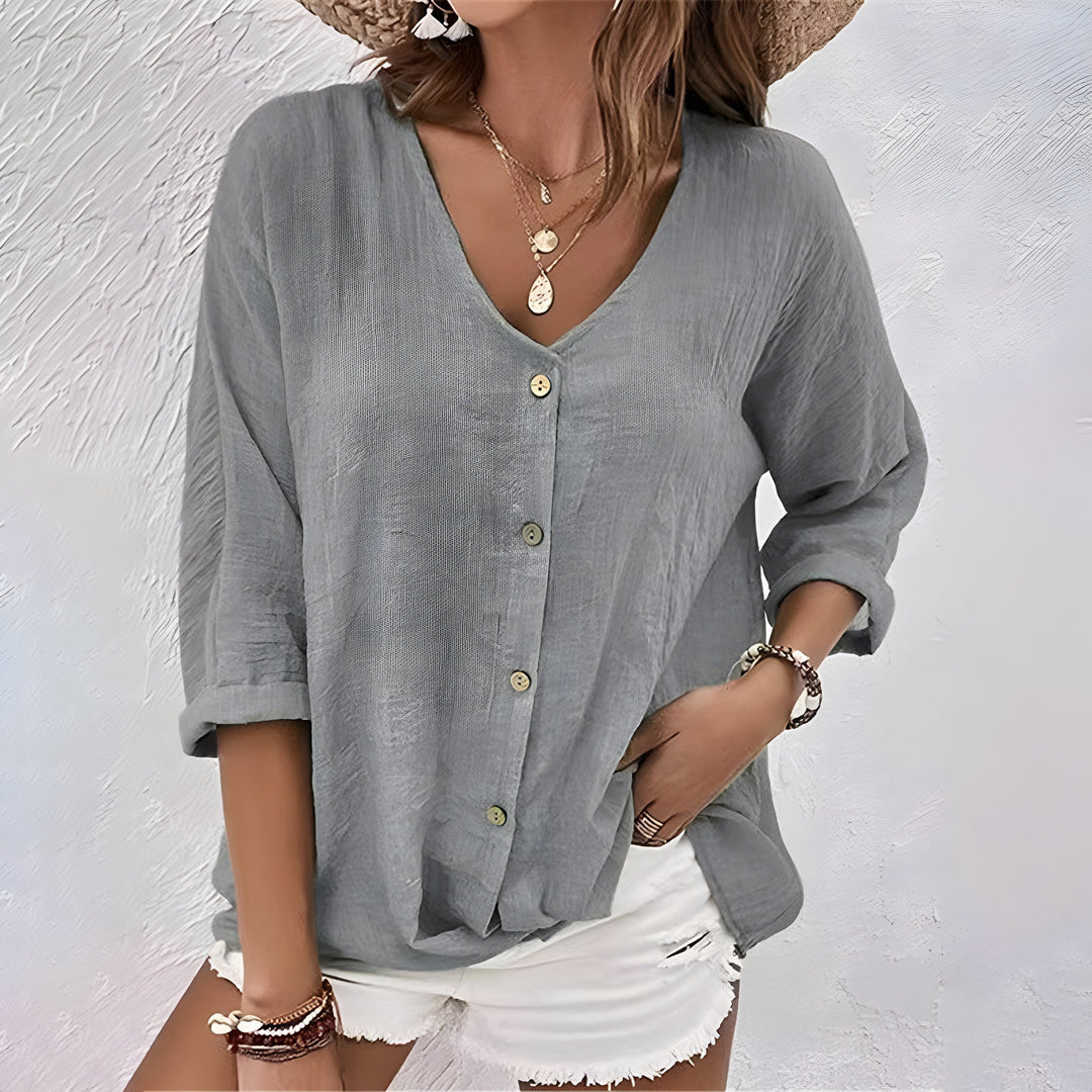 Giana | Casual Relaxed Blouse met Knoopsluiting