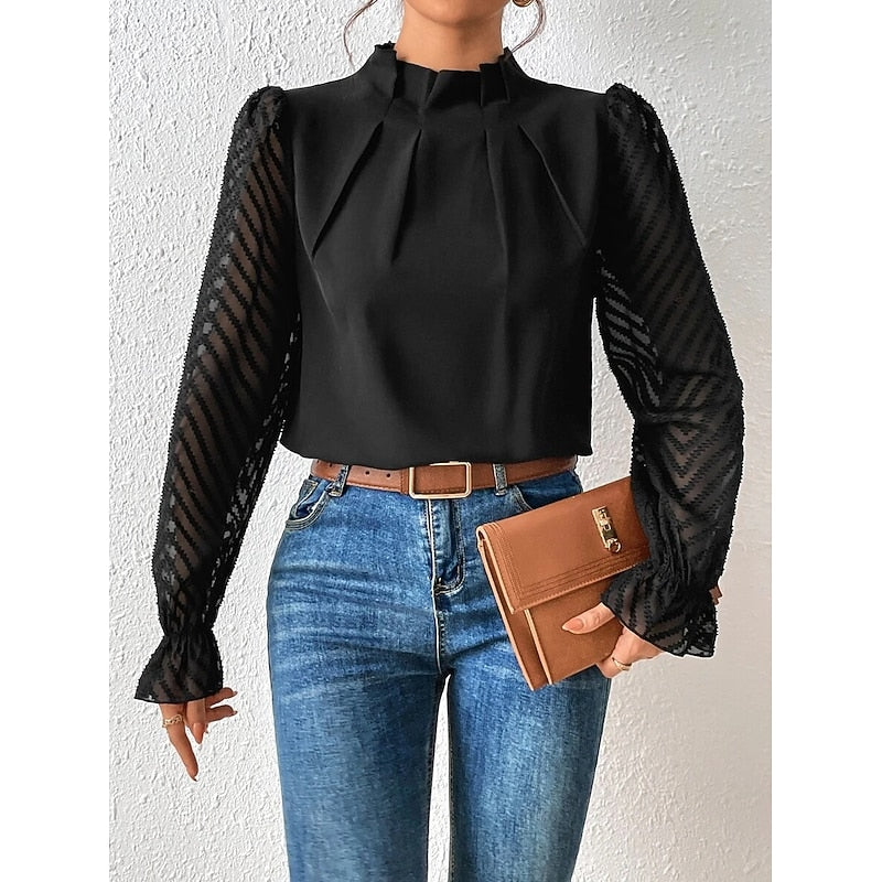Wilhelmina | Verfijnde Blouse met Opstaande Kraag