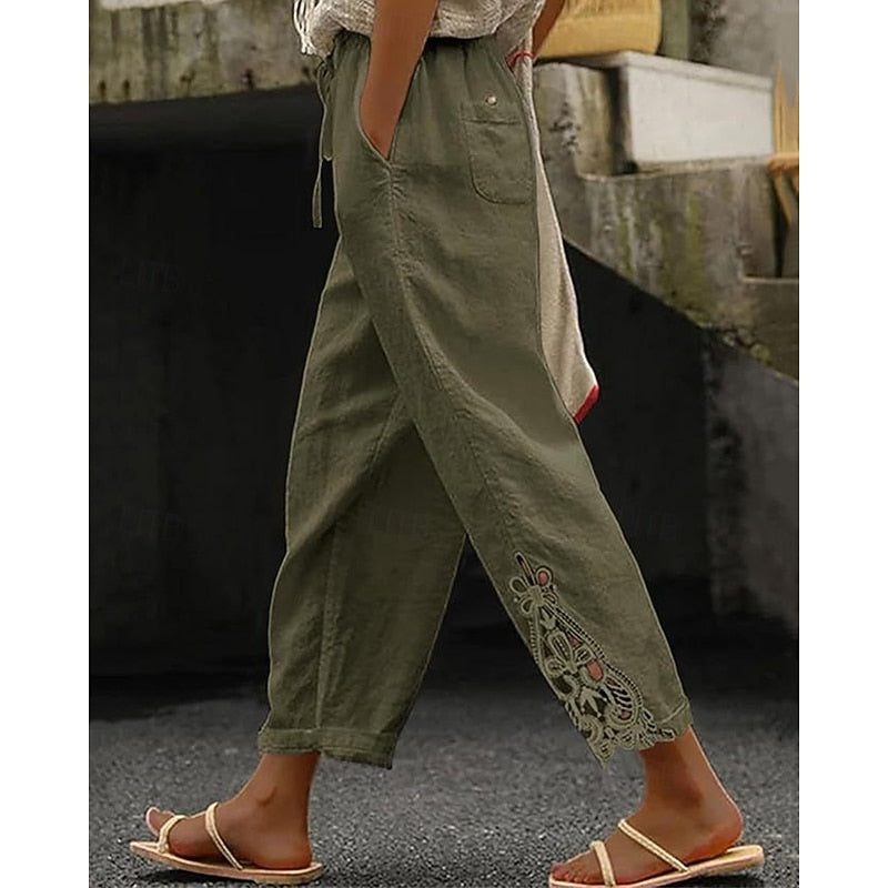 Ineke | Verfijnde Enkellange Broek met Kantdetail