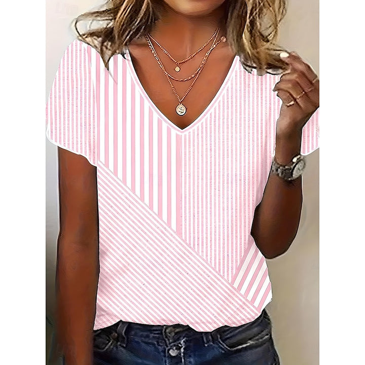 Renate | Verfijnde Gestreepte T-shirt met V-hals