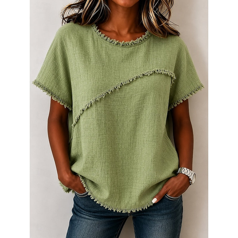 Ellen | Losvallend T-shirt met Franjeafwerking