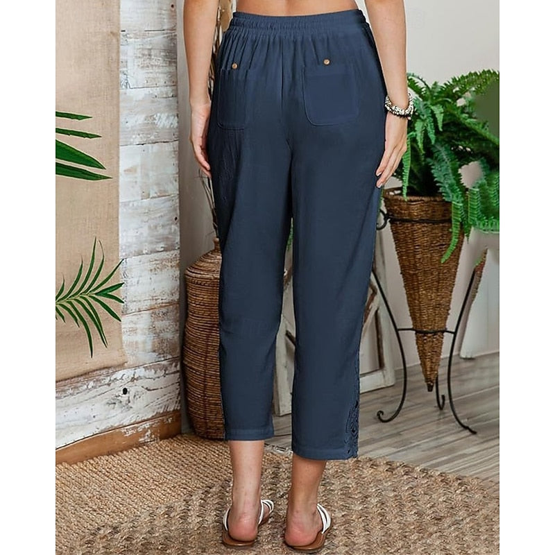 Ineke | Verfijnde Enkellange Broek met Kantdetail