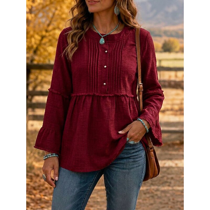 Aaltje | Verfijnde Peplum Blouse met Lange Mouwen
