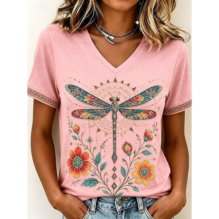 Miranda | Sierlijk Bloemen T-shirt met V-hals