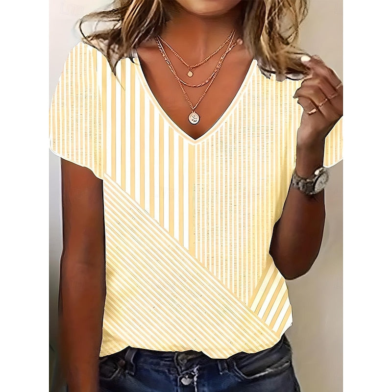 Renate | Verfijnde Gestreepte T-shirt met V-hals