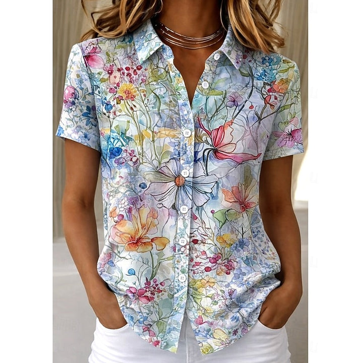 Lidewij | Bloemrijke Blouse met Korte Mouw